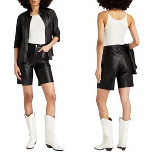 Frame High Rise 100% Lamb Leather Bermuda Shorts Women's 26 Black Noir Moto NWT